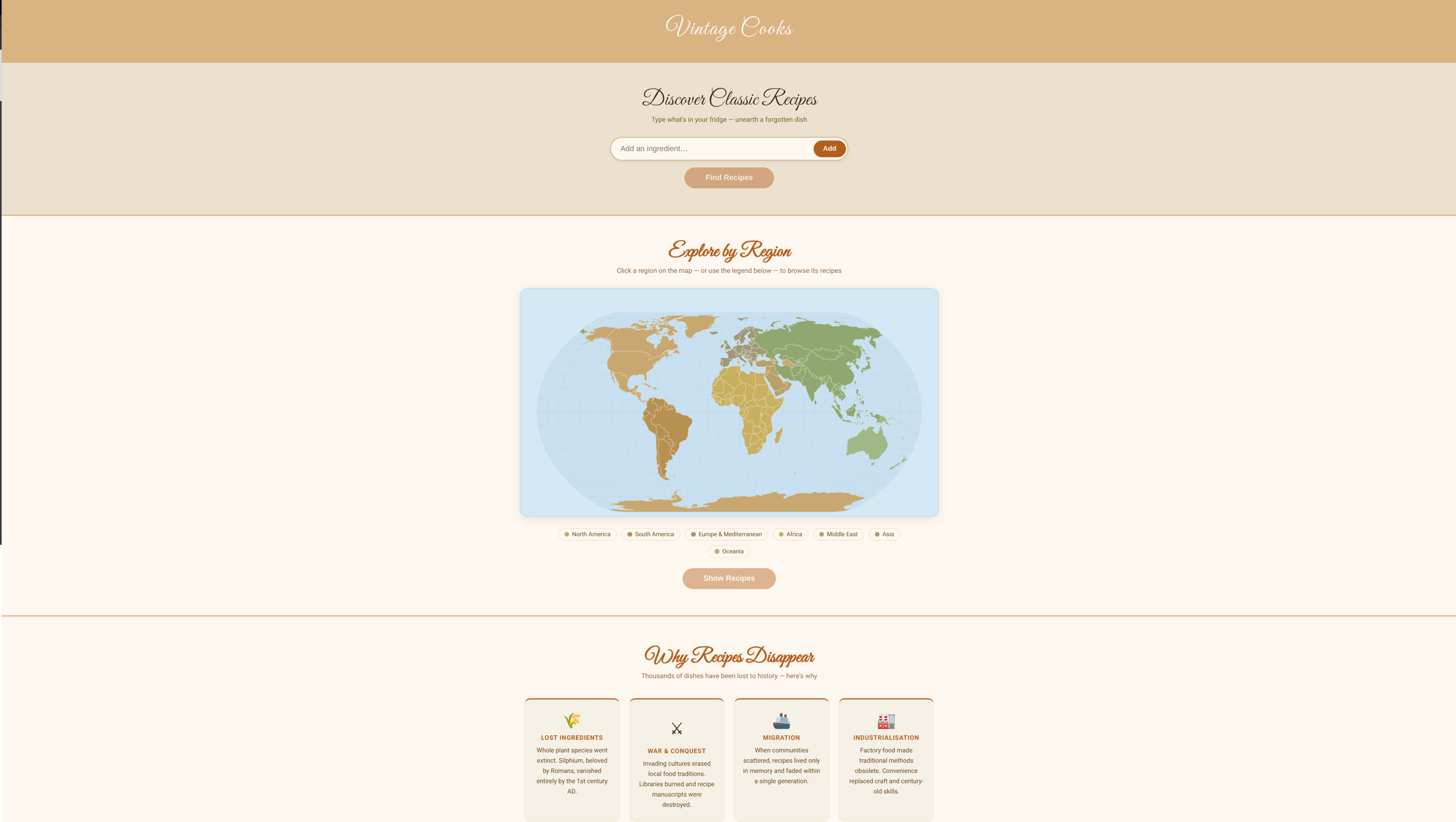 Home page where you search for recipes
